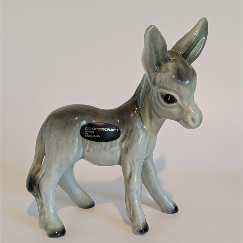 Vintage Coopercraft Ceramic Grey Donkey Figurine Made in England 5"